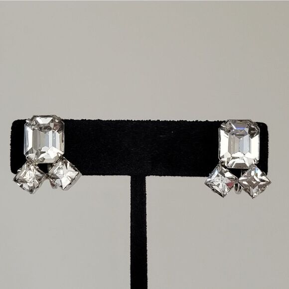 Vintage Coro Earrings Silver Tone Clear Crystal Screwback Earrings #1099 - Picture 11 of 14